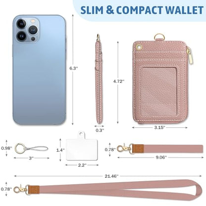 Piefly Pink Lanyard Wallet with ID Badge Holder, Small Slim RFID Keychain - color: A-solid Pk