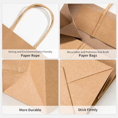 RACETOP 100 Pack Brown Kraft Gift Paper Bags with Handles 8x4.5x10.8 in - color: Brown 8x4.5x10.8, size: 1 Count (Pack of 100)
