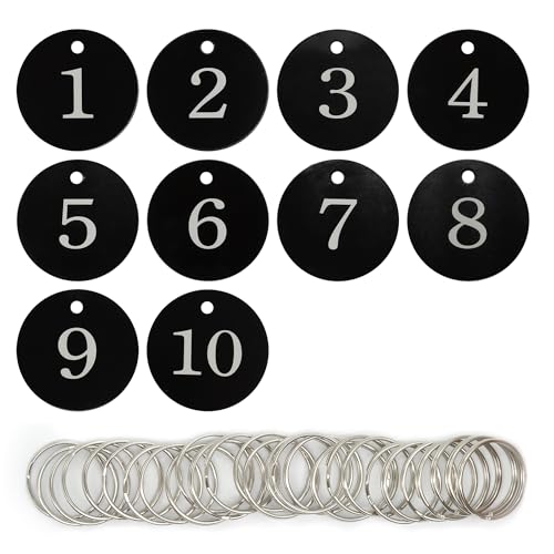Round Aluminum Engraved Number Tags Key Tags ID Tags (1-10, Black) - color: Black, size: 1-10
