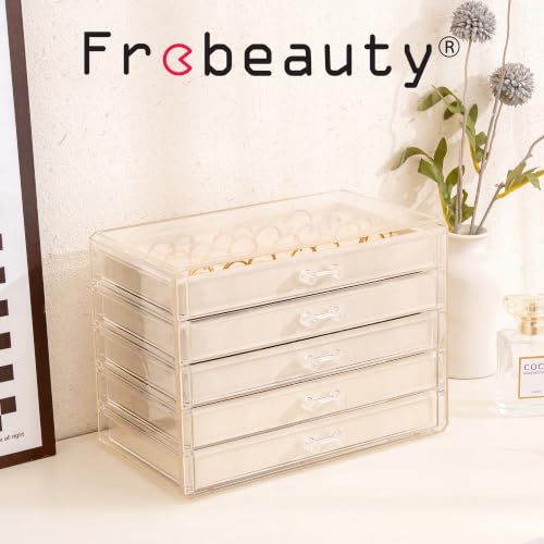 Frebeauty Acrylic Jewelry Box,5-Layer Jewelry Organizer with Drawers - color: Beige