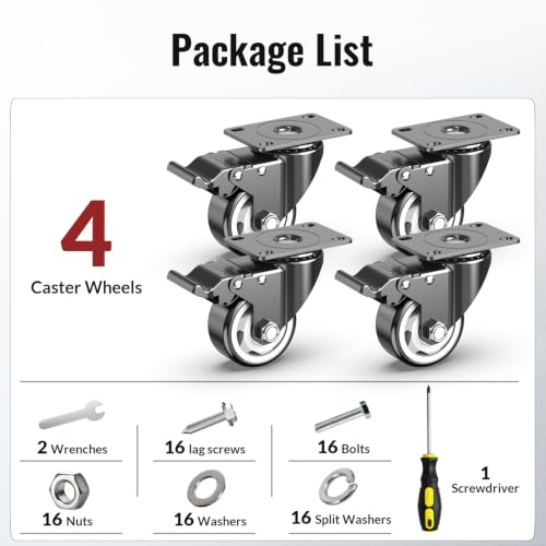 HOLKIE 3 Inch Heavy Duty PP Swivel Casters, Dual Brake, 4 Pack - style: 3"