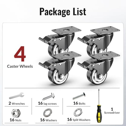 HOLKIE 3 Inch Heavy Duty PP Swivel Casters, Dual Brake, 4 Pack - style: 3"