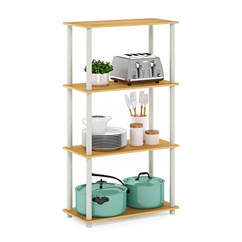 Furinno Turn-N-Tube Toolless 4-Tier Storage Shelves, Beech - color: Beech/White, size: 4-Tier Round Tube
