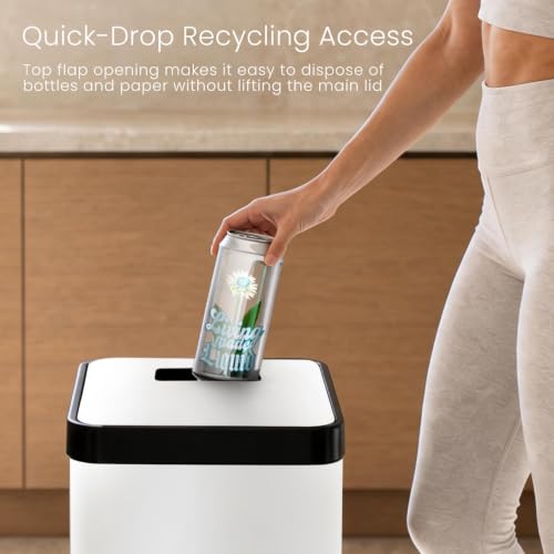 Home Zone Living 19 Gallon Kitchen Trash Can with Dual Compartments - color: White, size: 19 Gallon