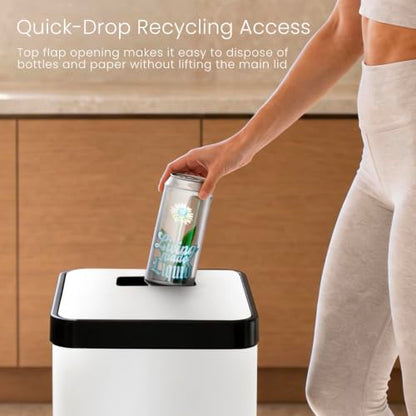 Home Zone Living 19 Gallon Kitchen Trash Can with Dual Compartments - color: White, size: 19 Gallon