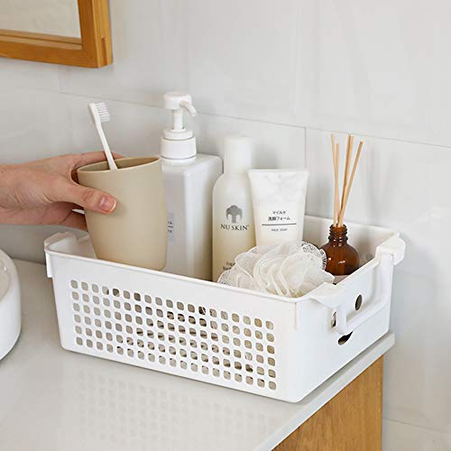Stackable Plastic Storage Baskets with Handles, Set of 4(White, Grey) - size: stacking baskets