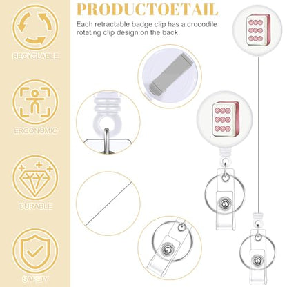 3 Pack Retractable Id Badge Holder Set with Clip, Mahjong Pattern - color: Mahjong