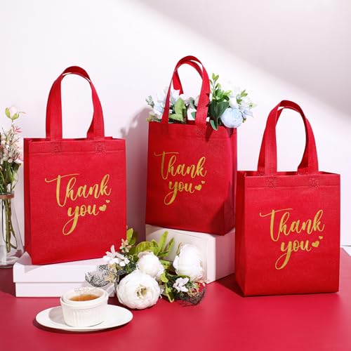 Sweetude 30 Thank You Non Woven Gift Bag, 10 x 8 x 4 Inch, Burgundy - color: Burgundy, size: 1 Count (Pack of 30)