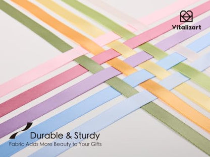 Vitalizart Pastel Ribbons for Crafts 3/8" x 100Yds Double-Faced Satin Thin - color: Pastel 10 colours