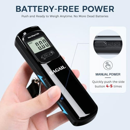 BAGAIL Digital Luggage Scale, 110lbs Hanging Baggage Scale with Backlit LCD Display, Portable Suitcase Weighing Scale, Travel Luggage Weight Scale with Hook, Strong Straps for Travelers - color: Pure Black Battery Free