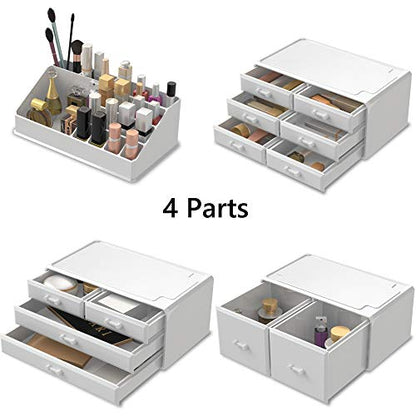Readaeer Makeup Cosmetic Organizer Storage Drawers Display Boxes Case with 12 Drawers (White) - color: White