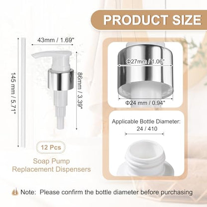 uxcell Soap Dispenser Pump Heads Silver/White 12 Pcs Pcs - color: Silver/White, size: 24/410