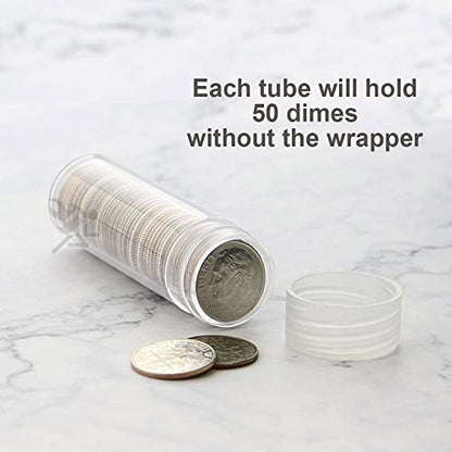 OnFireGuy 10pcs Coin Storage Tubes | Dime Coin Tubes Round Clear Coin Tubes with Screw-on Lid Made in USA by Edgar Marcus - size: Dime