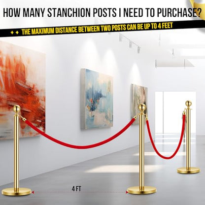 2 Pcs Gold Stanchion Post Queue and 5 Ft Red Velvet Ropes, Stainless Steel Red Carpet Ropes and Poles, Crowd Control Safety Barriers for Parties, Banks, Museums - size: 2 post | 1 rope