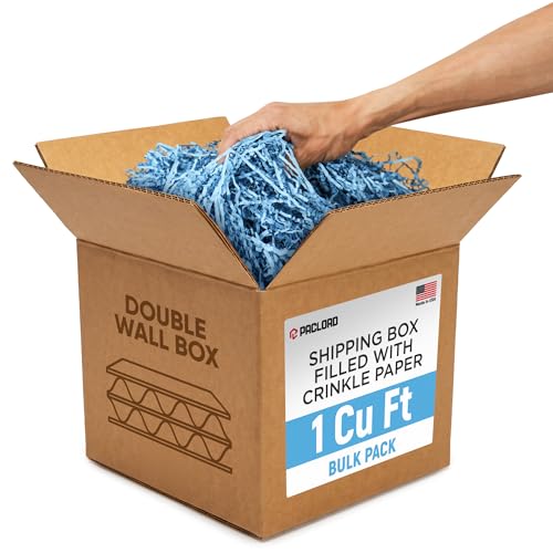 1 Cu Ft Ready To Ship Carton with Light Blue Crinkle Paper 12x12x12" - color: Light Blue, size: Double Wall Box