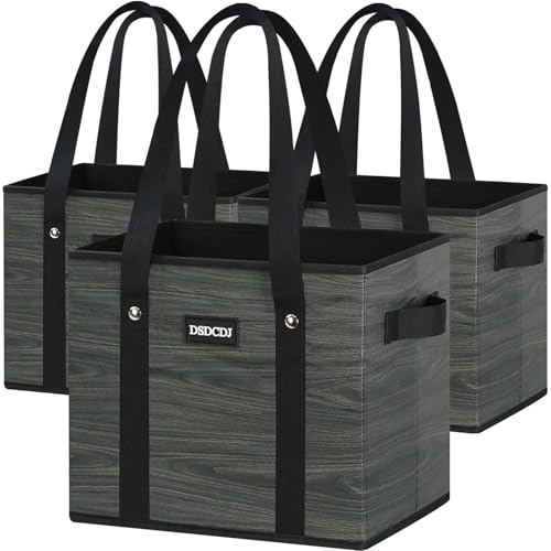 Reusable Grocery Bags - Heavy Duty Reusable Shopping Bags with Hard Bottom & Long Handles, Foldable Large Utility Tote Bag with Box Shape to Stand Up - for Kitchen, Picnic, 3 Pack, Grey - color: Grey, size: 3 Pack