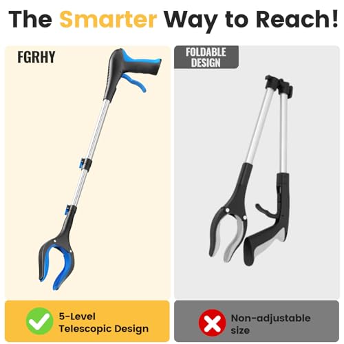 Telescopic Grabber Reacher Tool, 5-Level Adjustable (23'' to 41'') - Extendable Gripper and Reaching Tool - Heavy Duty Pick Up Stick Grabbers for Elderly, Surgery Recovery Must Haves (Blue-2pc) - color: Blue 2pc