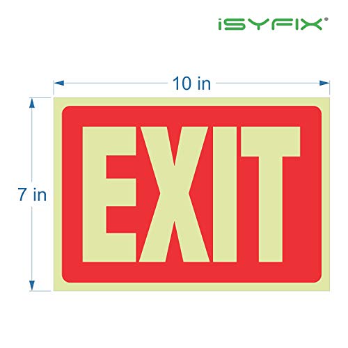 iSYFIX Exit Glow in the Dark Sign Stickers Red, 2 Pack, 10x7 Inch - color: Red & White, size: 2 Pk 10x7