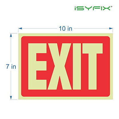 iSYFIX Exit Glow in the Dark Sign Stickers Red, 2 Pack, 10x7 Inch - color: Red & White, size: 2 Pk 10x7