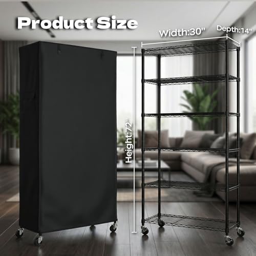 Wire Shelf Rack with 600D Oxford Cover & Wheels, 30"W x 14"D x 72"H - size: 6-Shelf 30"W x 14"D x 72"H W/Cover