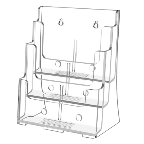 FUCDTEFC Acrylic Brochure Holder 8.5x11, Clear 3 Tier Magazine Holder Brochure Display Stand with Removable Divider for 4 x9 Inch Literature Pamphlet Flyer Holder for Wall Mount or Countertop - size: 3-Tier Brochure Holder