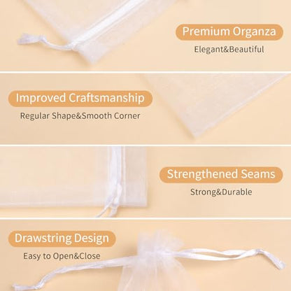 50PCS White Organza Bags 3x4, Small Mesh Gift Bags Drawstring Mini Sheer Pouches Cute Goodie Baggies for Jewelry Candy Treats Sachet Wedding Birthday Party Favors Halloween Gifts Wrapping - color: White