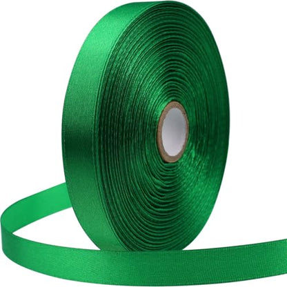 1/2 Inch Green Satin Ribbon 50 Yards Single Face Polyester - color: Green, size: 1/2 inch