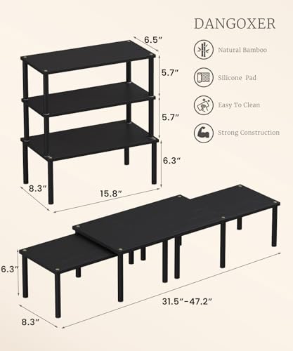 Set of 3 Bamboo Cabinet Organizer Shelf,Large(Black) - color: Black, size: Large