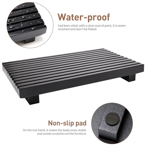 Black Bathroom Counter Tray Organizer Wood Riser Stand Kitchen Soap Holder - color: Black, size: 12x6.7 inch