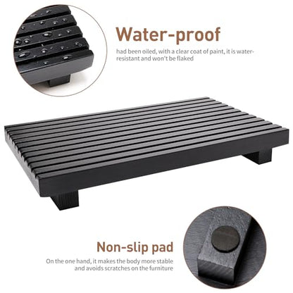 Black Bathroom Counter Tray Organizer Wood Riser Stand Kitchen Soap Holder - color: Black, size: 12x6.7 inch