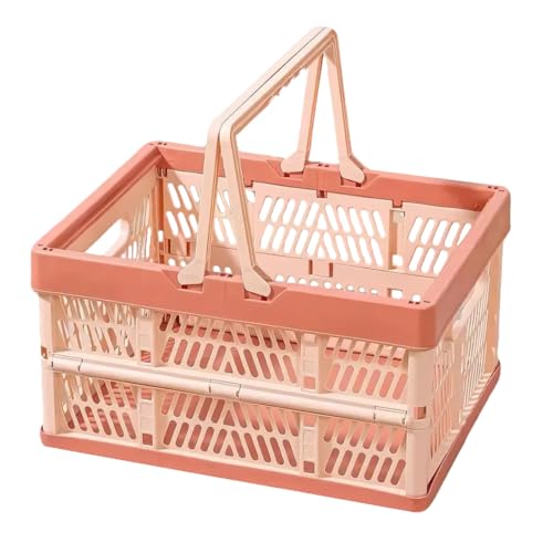 Collapsible Storage Crate with Handles, 20L Foldable Plastic Basket, Organizer Container (Light pink, M) - color: Light pink, size: M
