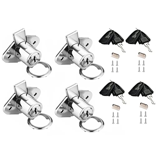 XIEHE 801 Cabinet Drawer Lock with Keys 7/8 inch Outside Cylinder Diameter Chrome Finish 4 Pack Keyed Alike - color: Chrome, 4PACK, size: 801 Keyed alike