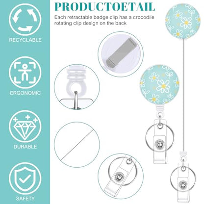 3 Pack Floral Retractable Badge Holder Set, Vertical Id Card Holders - color: Small Daisy