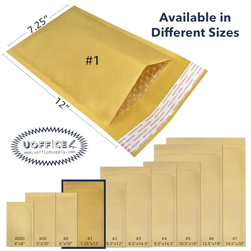 Kraft bubble mailers. Shipping and mailing envelopes pack- 100, #1-7.25" x 12" - size: #1 - 7.25" x 12"