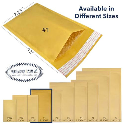 Kraft bubble mailers. Shipping and mailing envelopes pack- 100, #1-7.25" x 12" - size: #1 - 7.25" x 12"