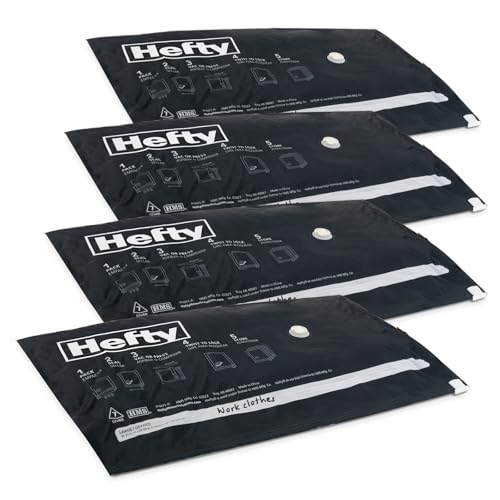 Hefty MAX Shrink-Pak Vacuum Seal Storage Bags for Clothing, Travel, Bedding | Tear & Water Resistant, Dual-Valve Space Saver Compression Bags - Large, 4-Pack