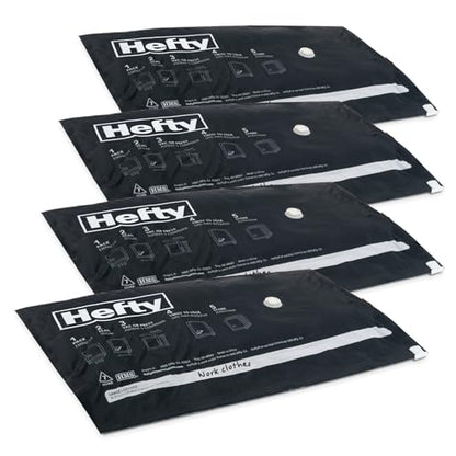 Hefty MAX Shrink-Pak Vacuum Seal Storage Bags for Clothing, Travel, Bedding | Tear & Water Resistant, Dual-Valve Space Saver Compression Bags - Large, 4-Pack