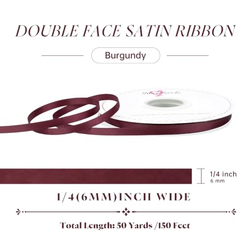 MAYREEL Burgundy Satin Ribbon 1/4 Inch Double Faced 50 Yards - color: Burgundy, size: 1/4 Inch