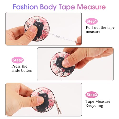 Retractable Mini Leather Tape Measure, Auto Retract Cute Kitten - color: Cute Kitten