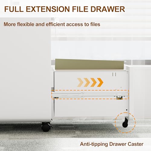 2 Drawer Mobile File Cabinet with Lock, 4 Keys and 25 Letter File Folders - color: White, size: 25.8"H*15.7"W-2 drawers(25 letter folders)