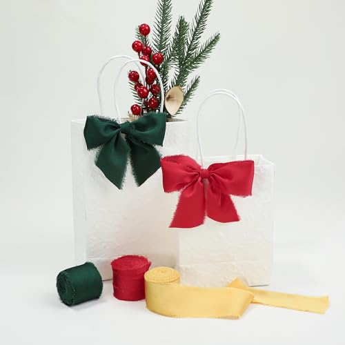 Keypan Christmas Frayed Satin Chiffon Ribbon, 1.5 Inches, 21 Yards - color: Christmas Set