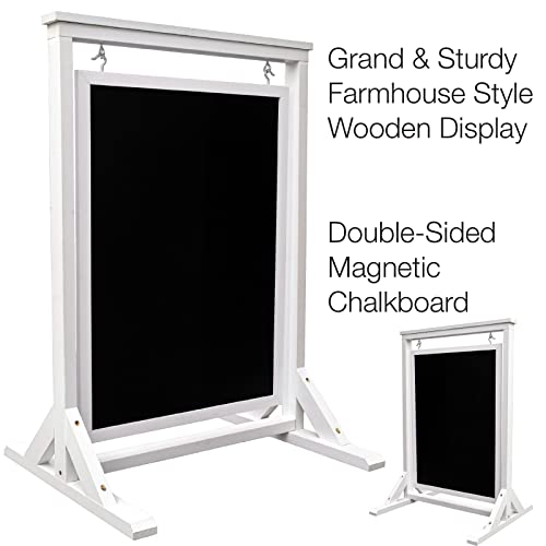 White Handcrafted Chalkboard Sign: Uniquely Designed Wooden Sidewalk Sign Message Board with Double Sided Display. Alternative to A-Frame & Sandwich Board Signs. Use Chalk or Liquid Chalk Markers. - color: White