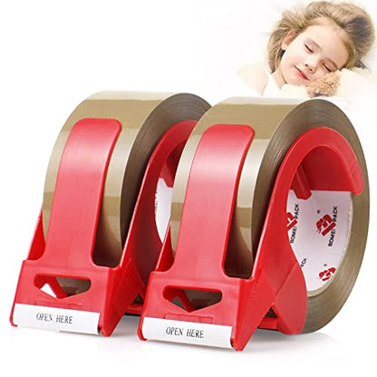 BOMEI PACK Brown Packing Tape No Noise, 2 Pack Quiet Packaging Tape Refill with Dispenser, 1.88 inch x 110 Yards, Heavy Duty Shipping Tape for Sealing Packing, Moving, Office&Storage