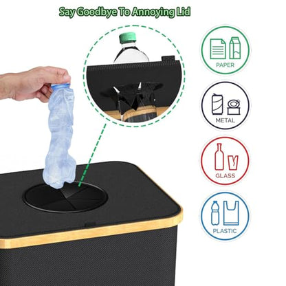 Recycling Bin Kitchen Indoor Home 40 Gallon 156L Recycle Bin with Lid 2 Removeable Reusable Inner Bag Bottle Can Glass Waste Plastice,Big Black - size: Black-40Gallon