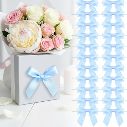 3.5" Baby Blue Satin Ribbon Bows (50 Packs) - color: Baby Blue, size: 3.5 Inch - 50pcs
