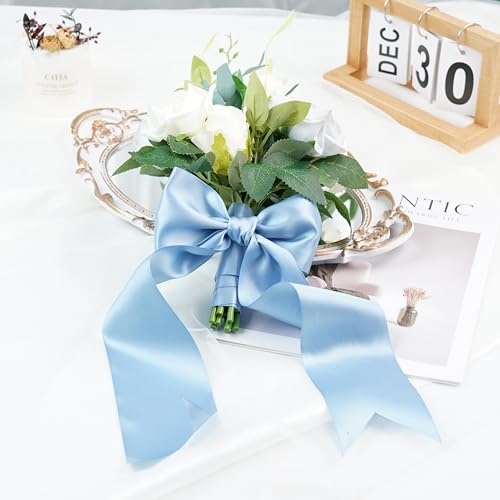Dusty Blue Double-Faced Satin Ribbon, 3 Inch x 10 Yards - color: Dusty Blue