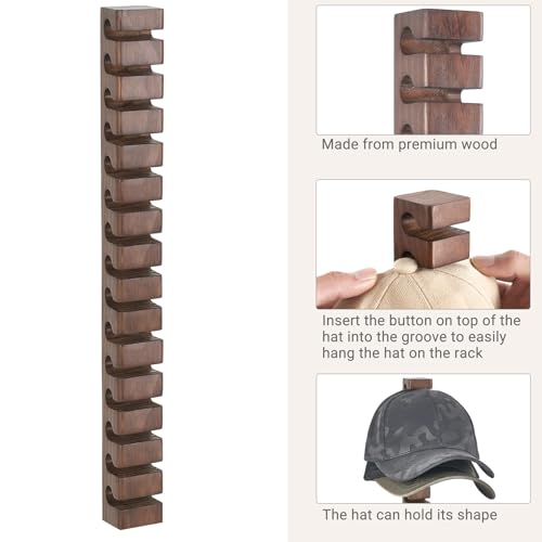 Mkono Hat Organizer, Wood Hat Rack for Wall Storage Holder 15 Baseball Caps - size: Medium