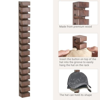 Mkono Hat Organizer, Wood Hat Rack for Wall Storage Holder 15 Baseball Caps - size: Medium