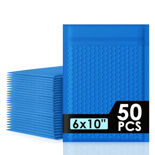 packbabol Bubble Mailers 6x10" 50 Pack Blue Padded Envelopes Waterproof Usable Size 6x9 Self-Seal Padded Mailing Envelopes Bubble Opaque Padded Mailer for Small Businesses， Envelope Mailers#0 - size: 6x10-50Pcs