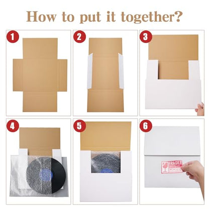 18 Sets 12.6 x 12.6 x 1" Vinyl Record Shipping Boxes, White - color: White